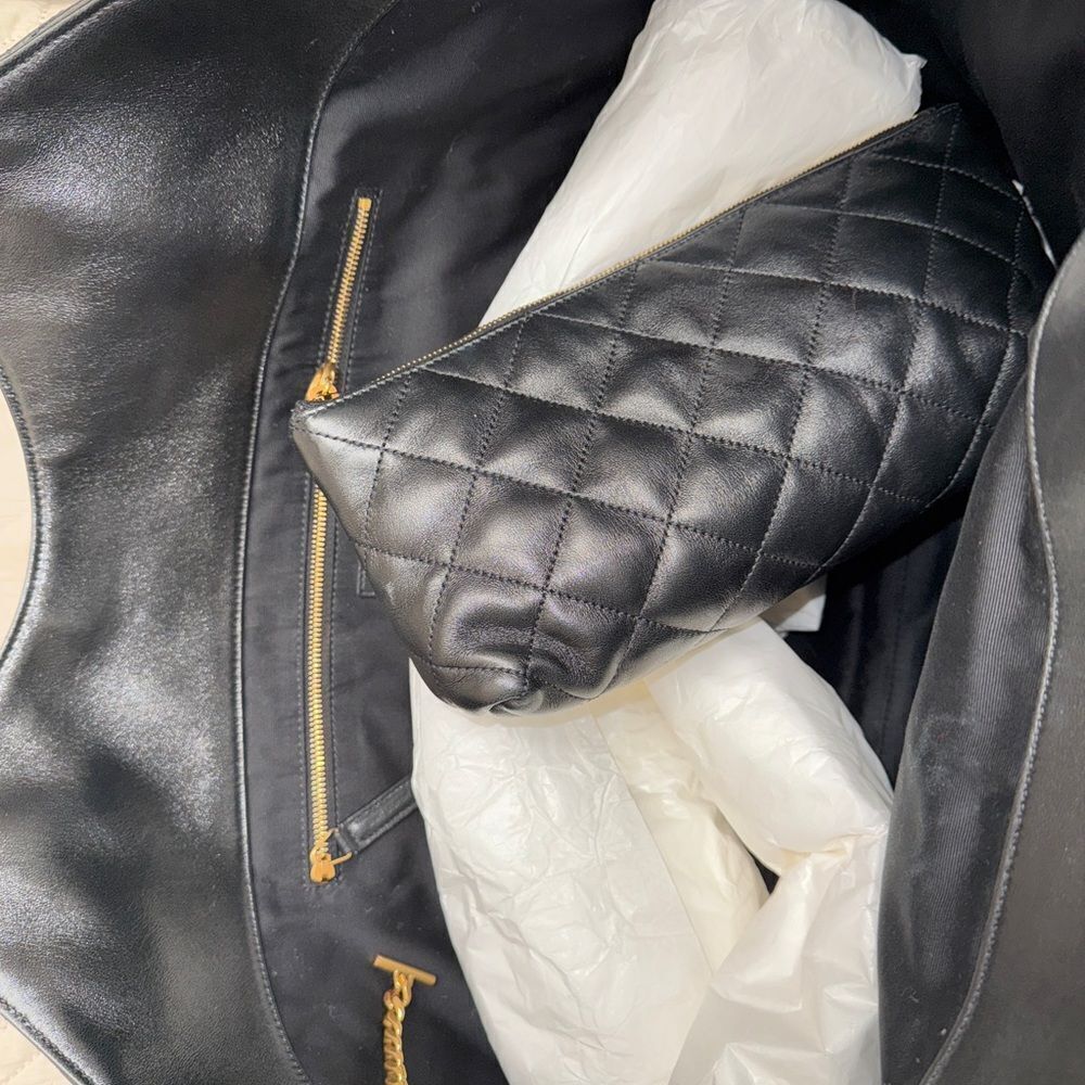 YSL, Saint Laurent iCare Tote Bag and Pouch, Black Quilted Leather - Picture 11 of 14